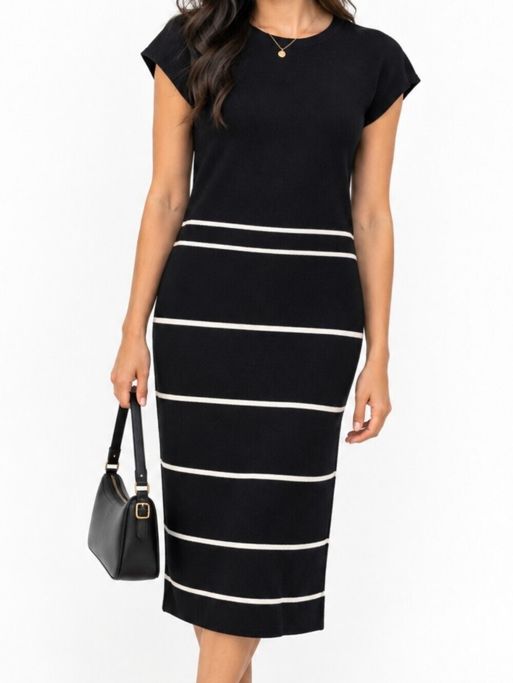 Saint James Women's Striped Casual Navy Blue Midi Dress Size 6 Feminine Boho